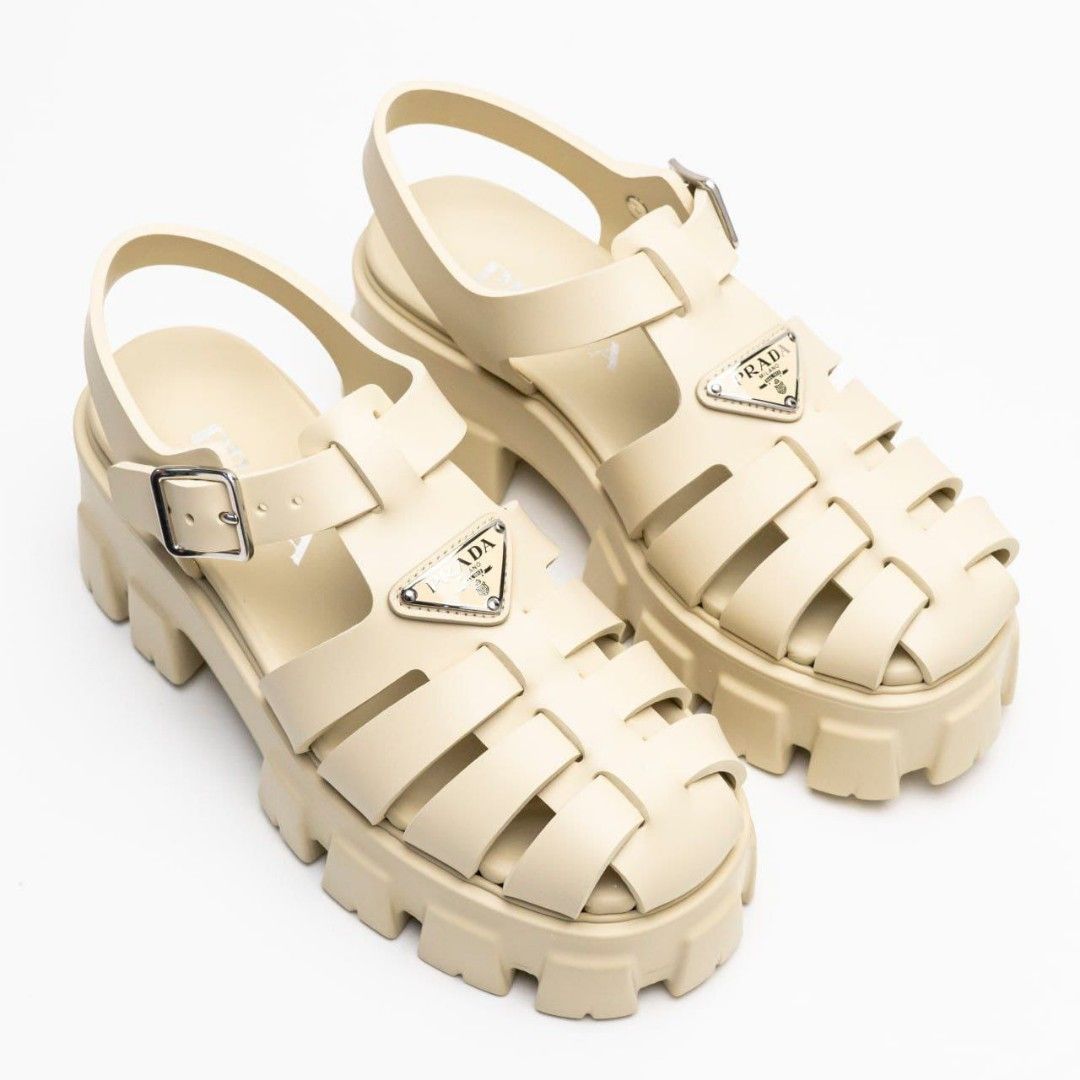 Fast Sale - Limited Stock New Prada Foam Rubber Sandals Color : Quartz sz  37 sz 38 sz 40 •Nett •Exclude ongkir ( 2 ), Fesyen Wanita, Sepatu di  Carousell