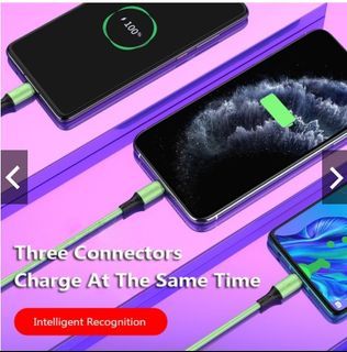 Free delivery KAXOE 3 In 1 Liquid Silicone USB Cable Charger Cable for iPhone Charging Micro USB/Type-C 3-IN-1 USB Charging Cable - Hybrid Color