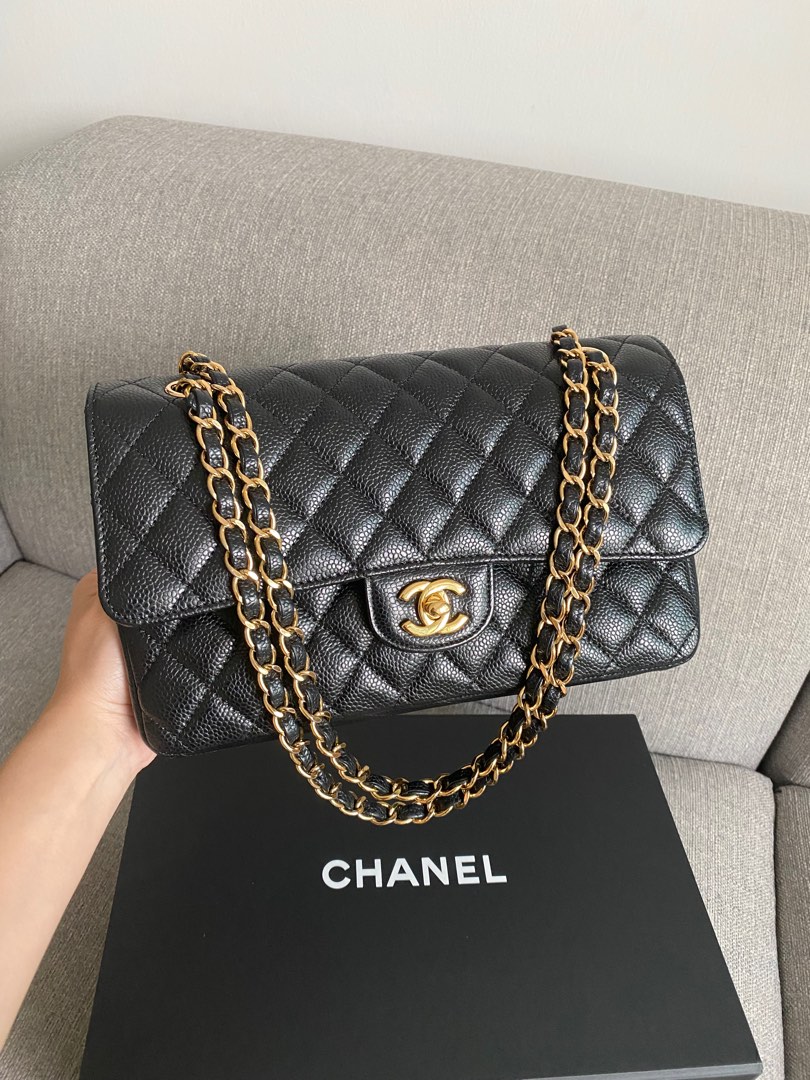 FULL SET. Chanel CF Classic Medium Flap Black Caviar GHW, Luxury, Bags & Wallets on Carousell