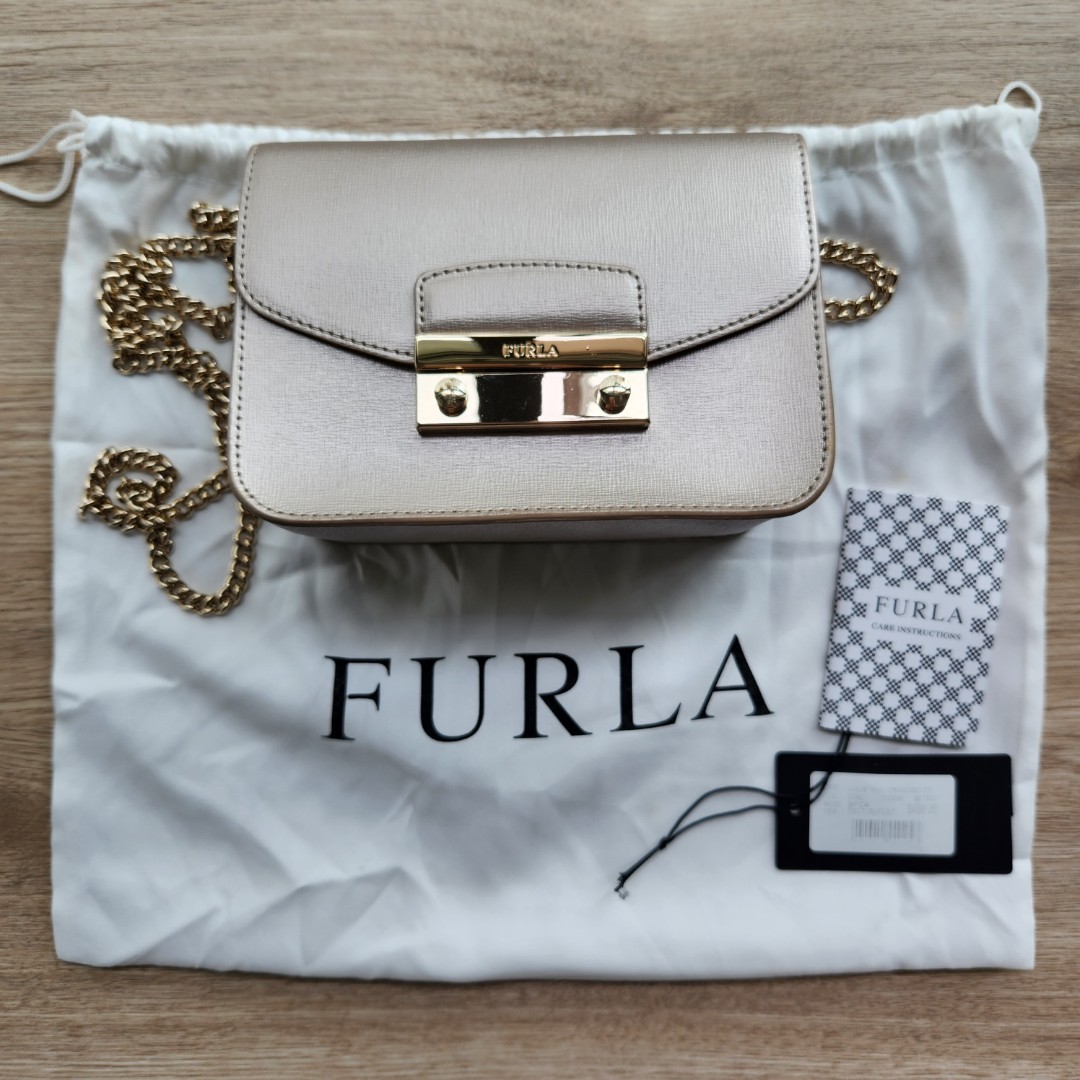 Furla Julia Mini Crossbody Bag in Gold, Luxury, Bags & Wallets on Carousell