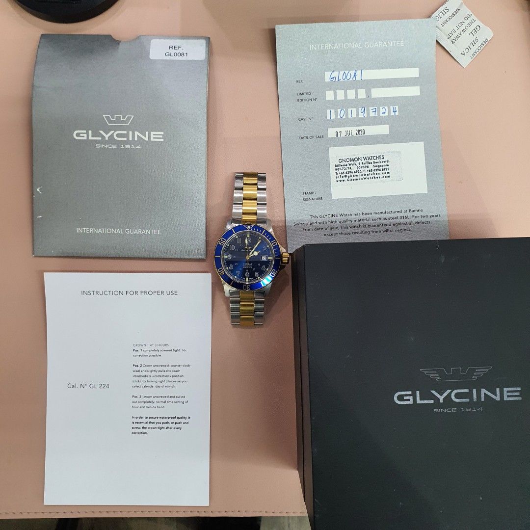 Glycine Combat Sub Blue Dial Two tone Men s Watch GL0081 Men s