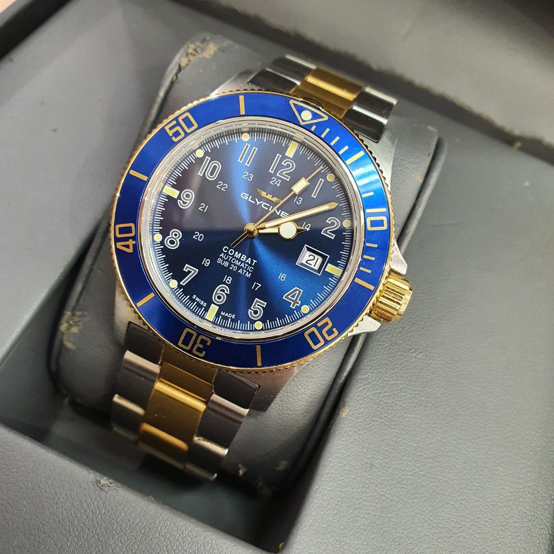 Glycine Combat Sub Blue Dial Two tone Men s Watch GL0081 Men s