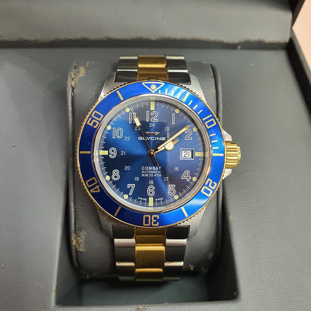 Glycine Combat Sub Blue Dial Two tone Men s Watch GL0081 Men s