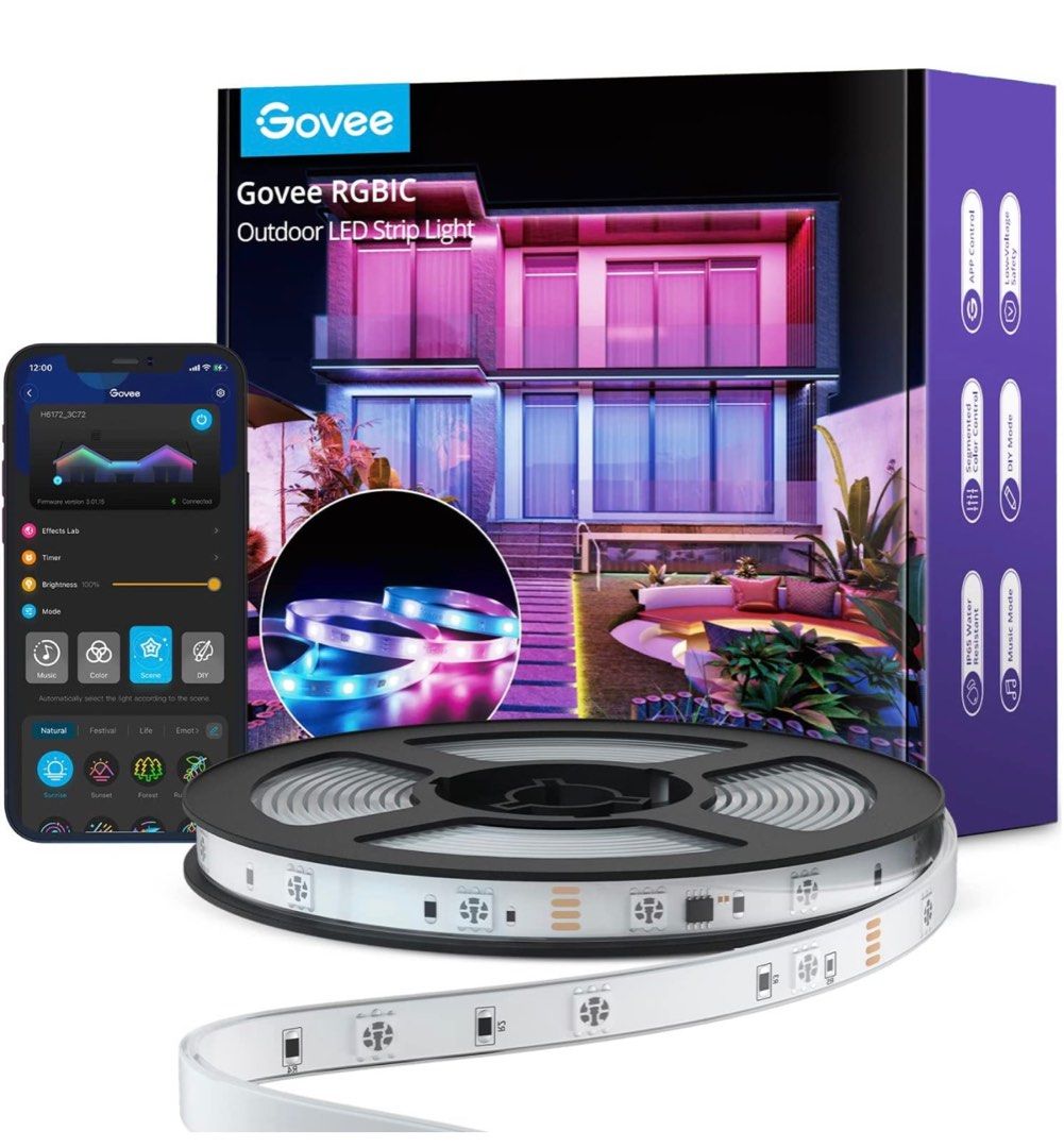 Govee Outdoor LED Strip 10 m (local plug), IP65 Waterproof, RGBIC