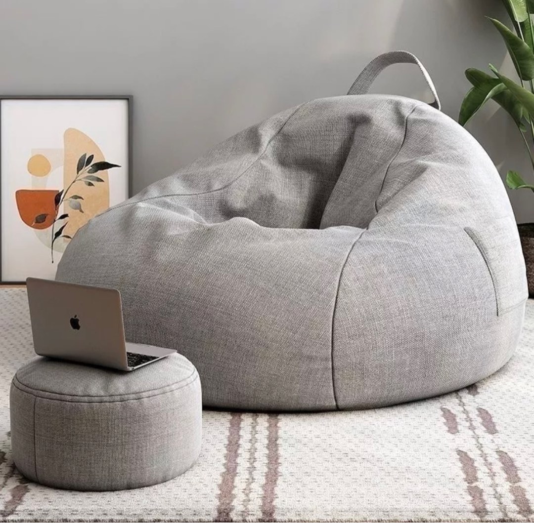 Grey Bean Bag Chair with foot stool
