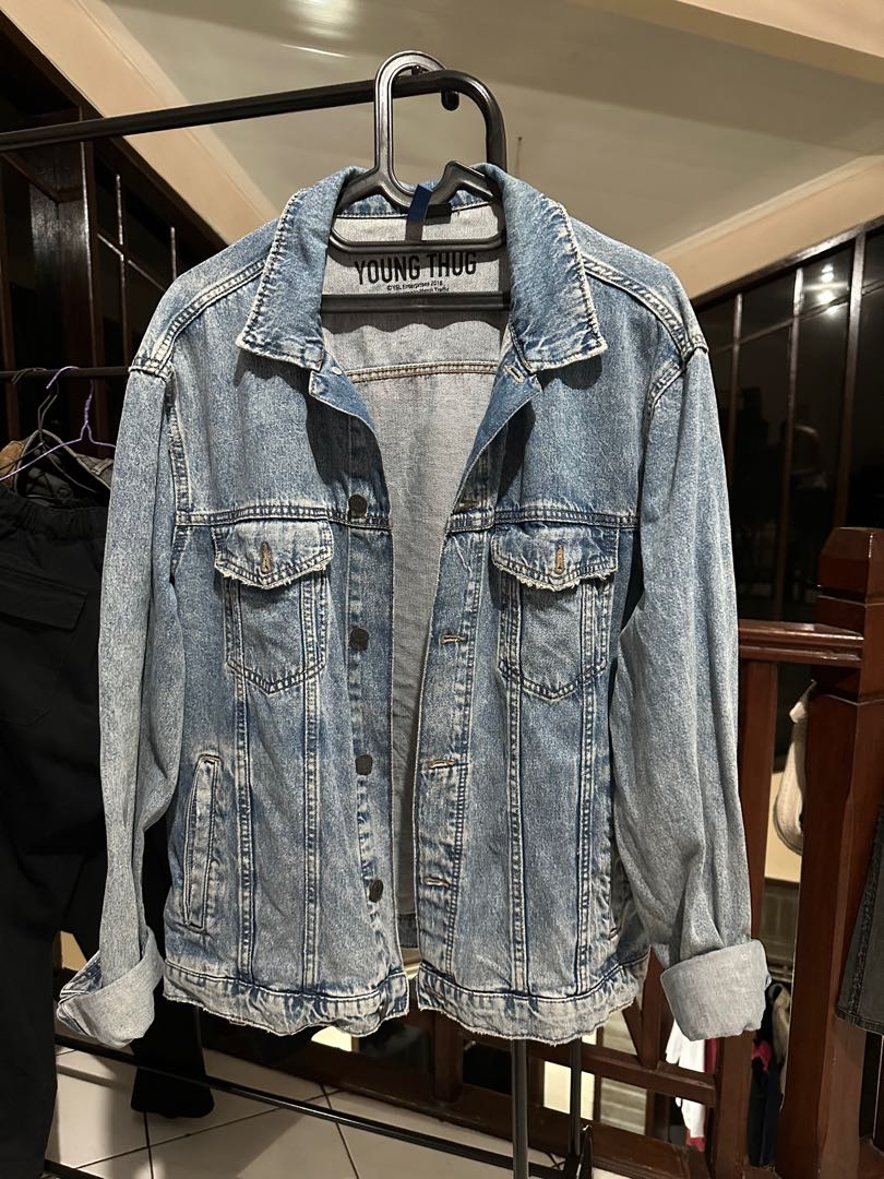 H M x Young Thug Denim Jacket Fesyen Pria Pakaian Baju Luaran di Carousell