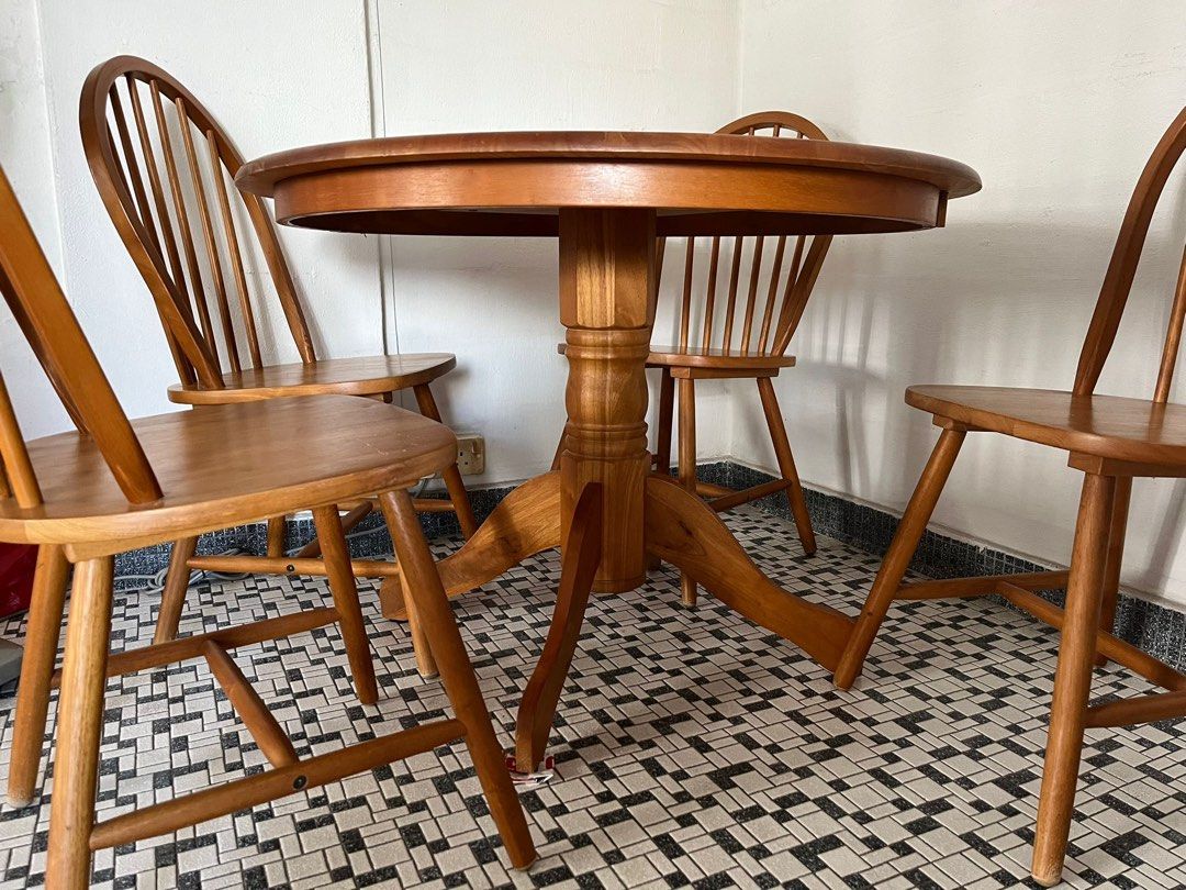 Ikea Ensta Round Dining Table Set for 4, Furniture & Home Living ...
