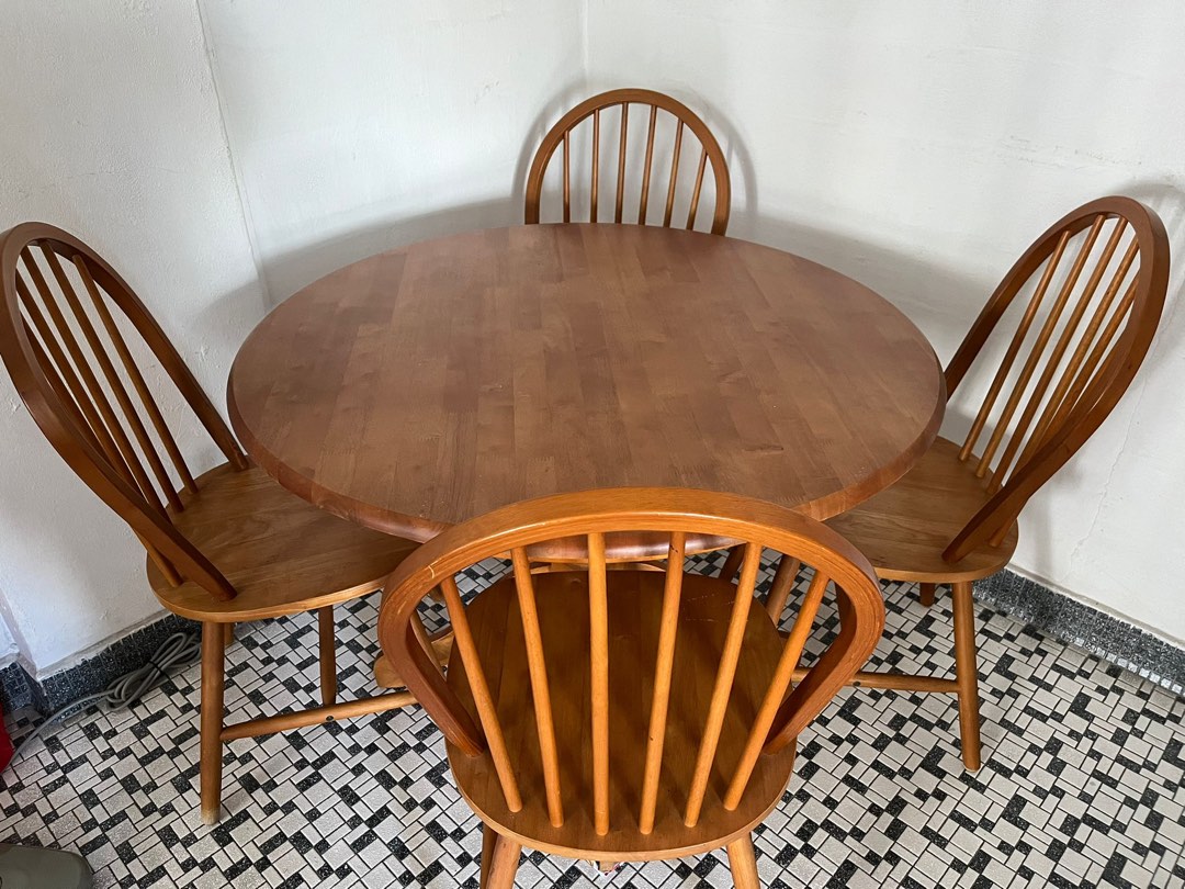 Ikea Ensta Round Dining Table Set for 4, Furniture & Home Living ...