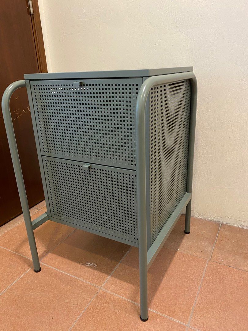 IKEA Nikkeby metal chest 2 drawers storage unit shelves shelving sage
