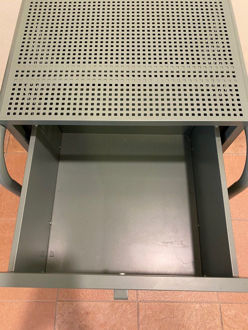 IKEA Nikkeby metal chest 2 drawers storage unit shelves shelving sage