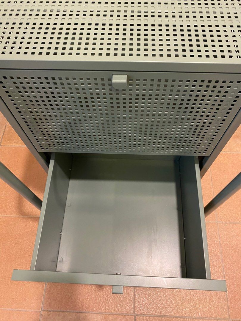 IKEA Nikkeby metal chest 2 drawers storage unit shelves shelving sage