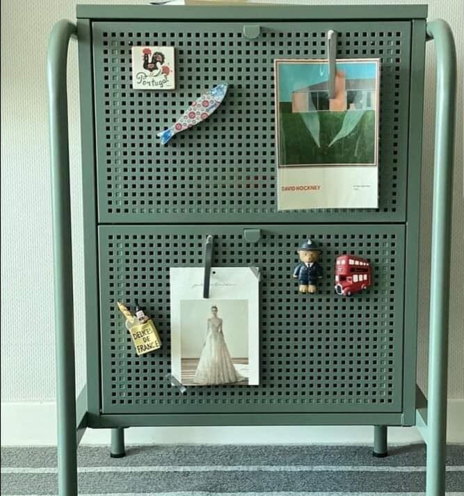 IKEA Nikkeby metal chest 2 drawers storage unit shelves shelving sage