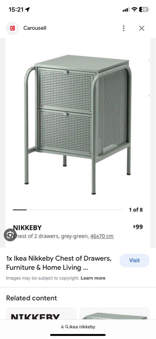 IKEA Nikkeby metal chest 2 drawers storage unit shelves shelving sage