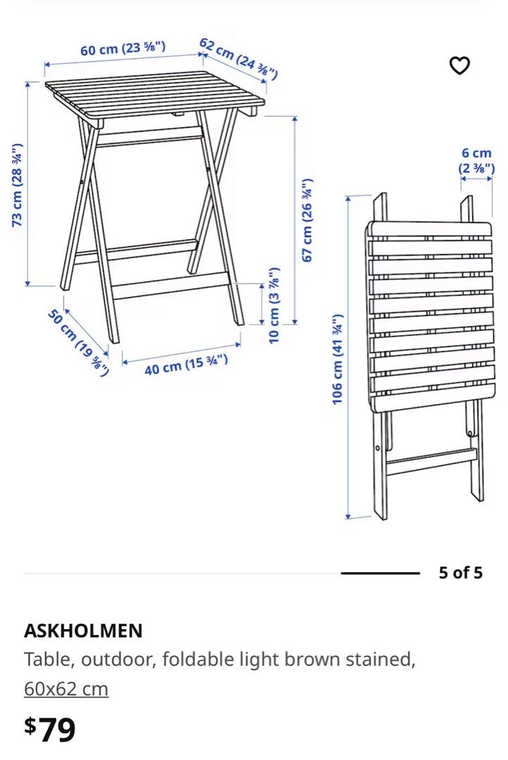 Ikea outdoor foldable table ASKHOLMEN, Furniture & Home Living, Outdoor
