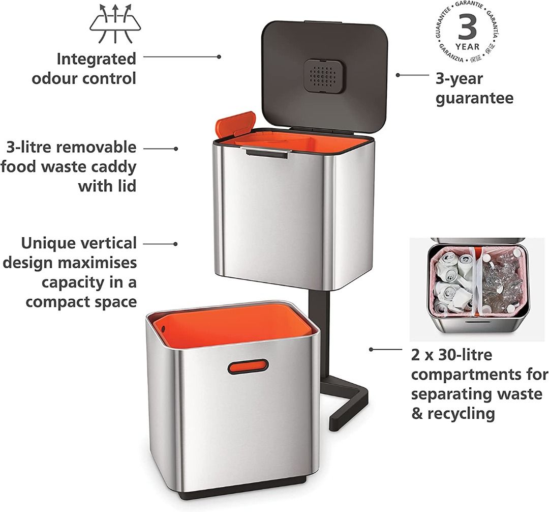 Joseph Joseph Intelligent Waste Totem Max Kitchen Trash Can and Recycle