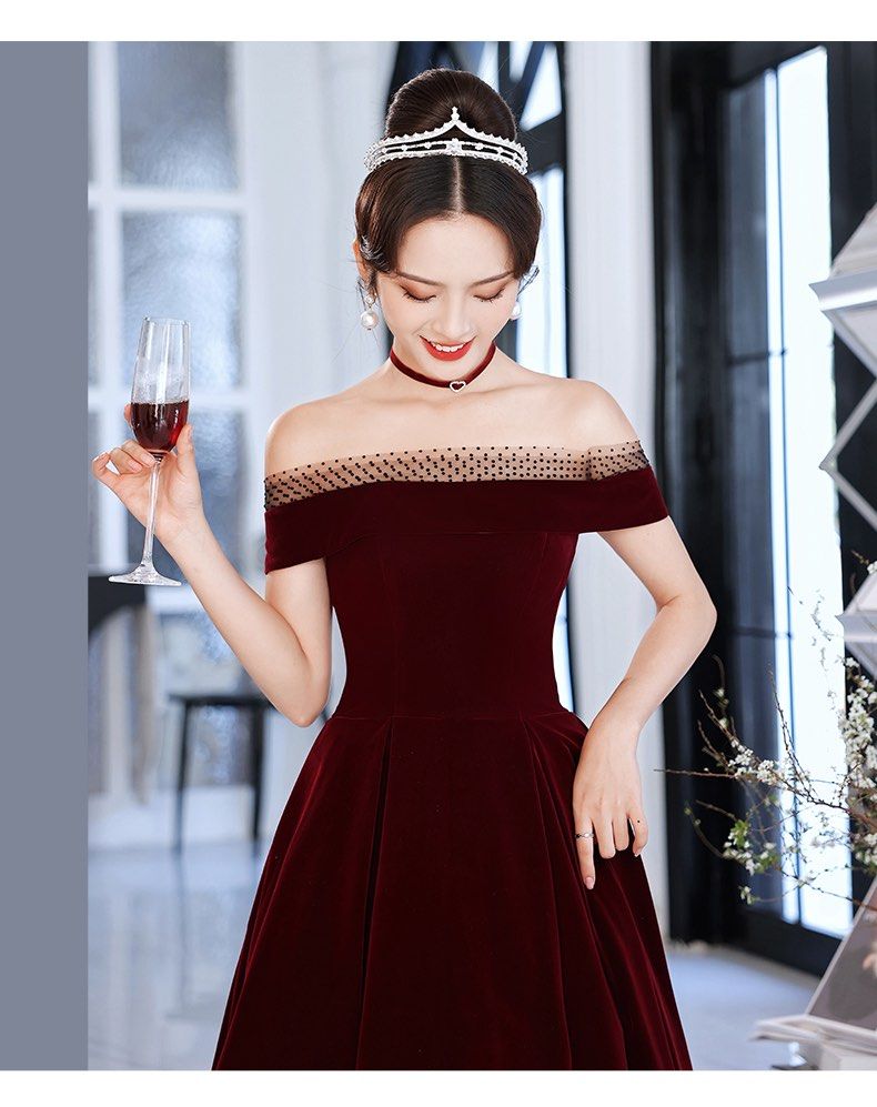 Maroon Off Shoulder Gown