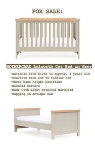 Mothercare Lulworth Cot Bed / Crib with Mattress, Fitted Sheets, and Flutterby Mobile