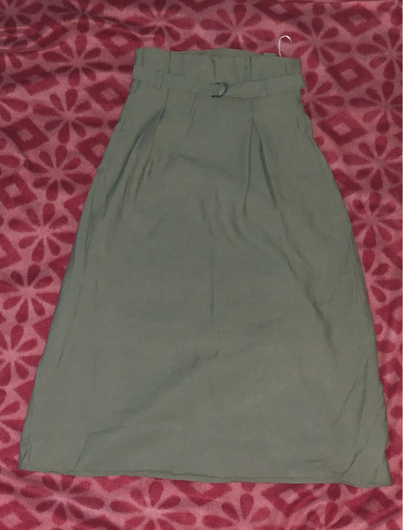 Olive Green Maxi Skirt with Belt on Carousell