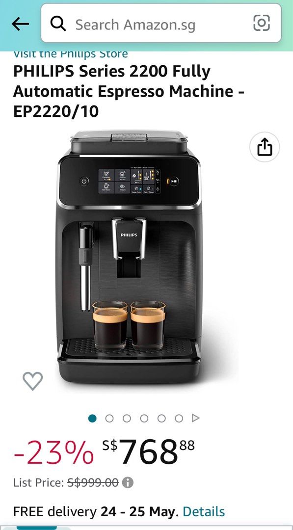 PHILIPS Series Fully Automatic Espresso Machine EP/2220/10, TV & Home