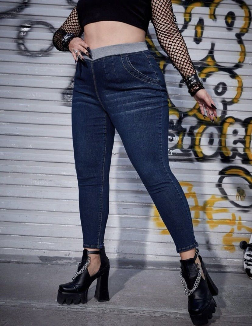 Elastic waist 2025 jeans with pockets