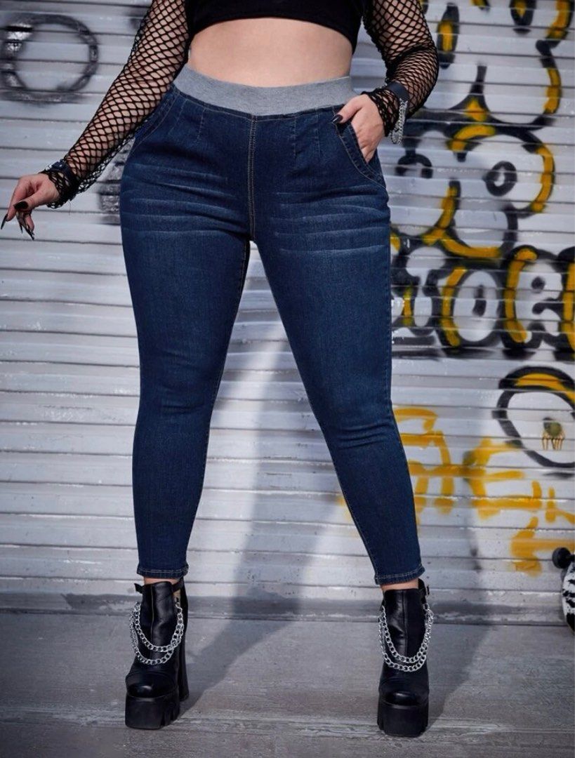 Elastic waist 2025 jeans with pockets