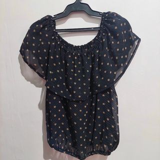 Preloved black see through blouse with flower dot design