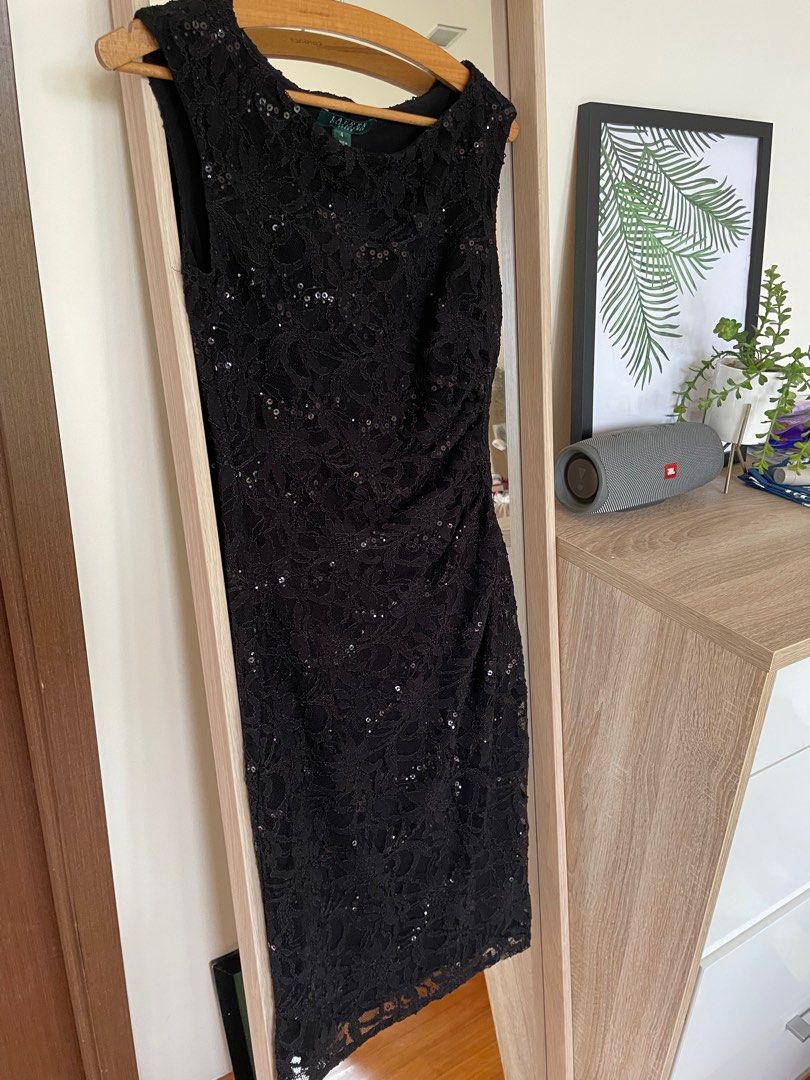 Ralph Lauren black evening dress lace Size 4