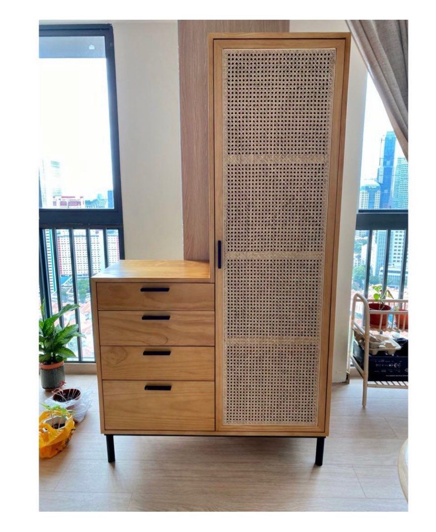 Rattan and wood wardrobe Furniture & Home Living, Furniture