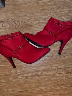 Red strappy boots