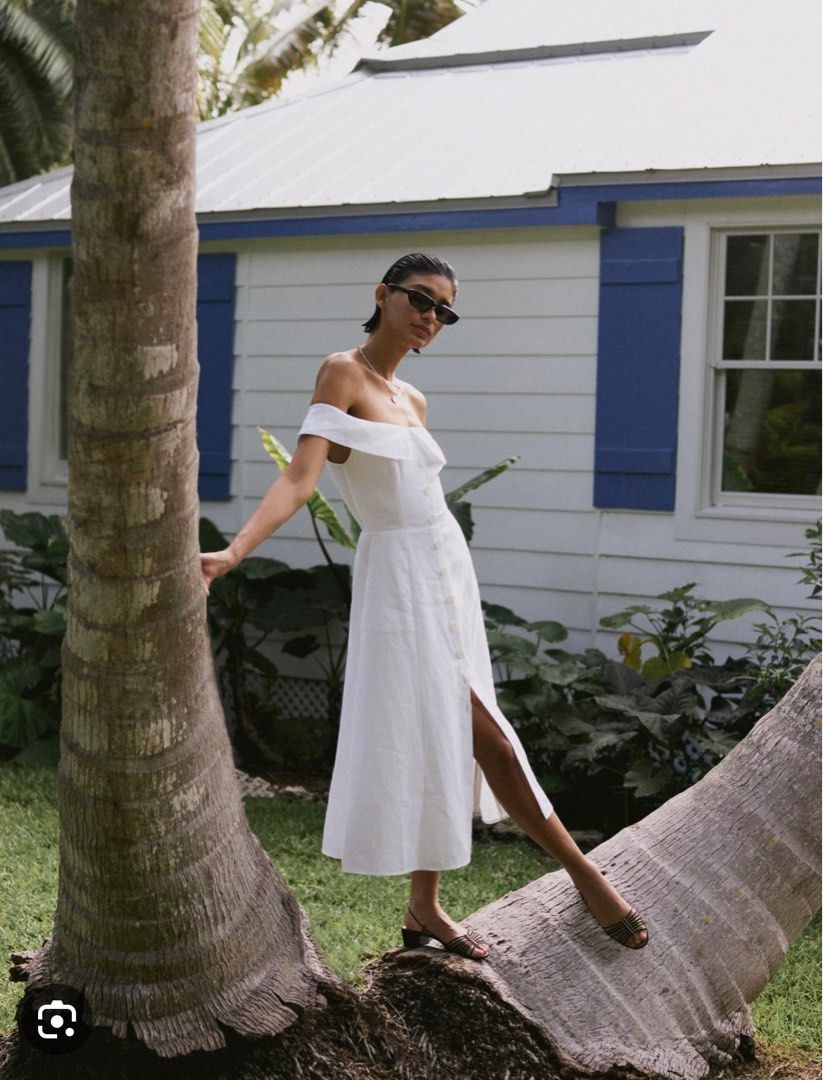 Reformation white linen dress cheap