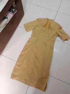 Satin Gold Dress Wanita