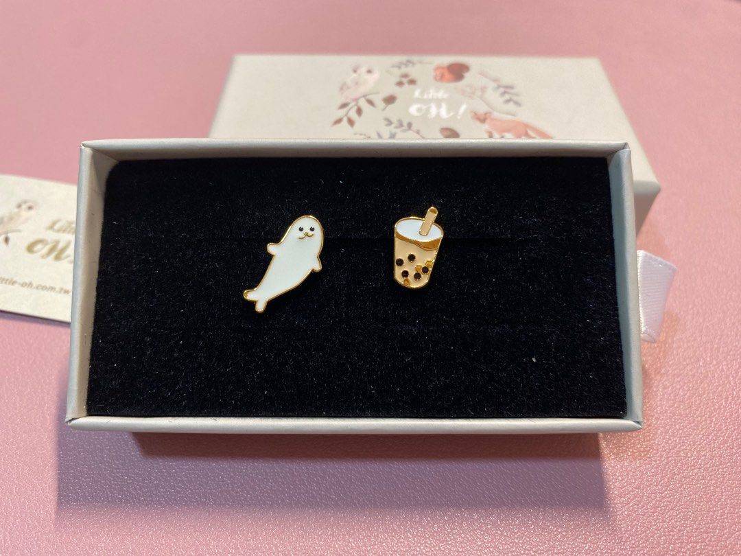 Seal and Bubble Tea Earrings Medical Grade Steel