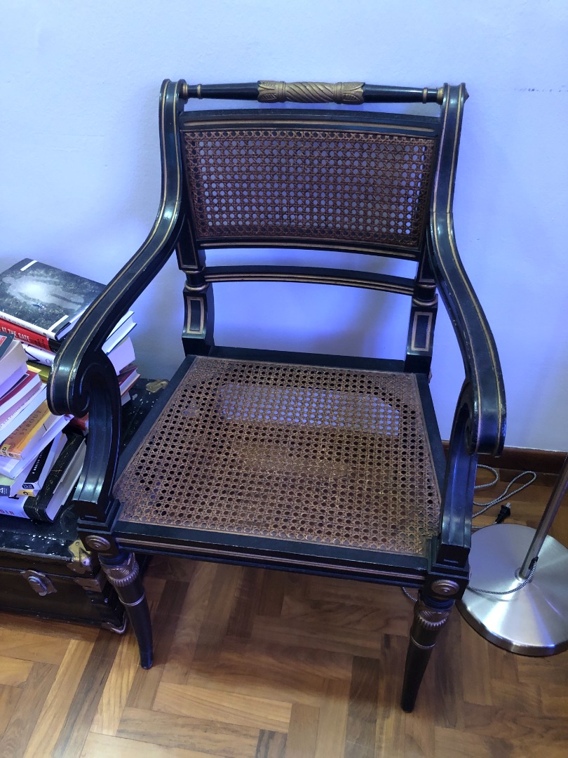 SET of 4 antique cane chairs with gold leaf details, Furniture & Home