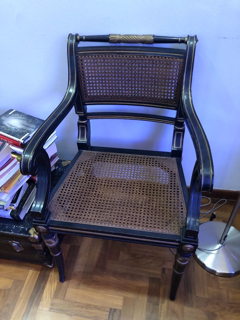 SET of 4 antique cane chairs with gold leaf details, Furniture & Home