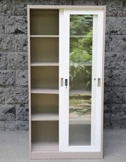 STORAGE CABINET WITH GLASS SLIDING DOORS