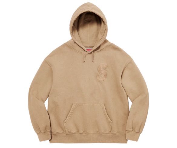 Supreme Overdyed S Logo Hooded Sweatshirt Tan ss23 Size L, 男裝