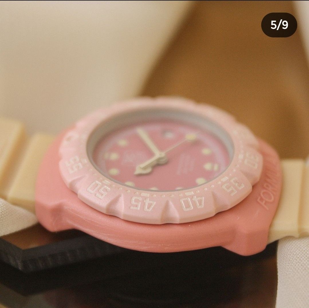 Vintage Tag Heuer Formula 1 Pro 200M (Category: Luxury Watches) located in Manila. Submitted by bb_marykate (Listing ID 1233021568, Image 3). Description: Swiss made, quartz, stainless and steel back, pink and beige rubber round watch, diver bezel, pink dial, date, orig logo crown, orig beige rubber strap and buckle case width: 31.4mm including crown case length: 32.88mm thickness: 8.9mm strap: 5 to 7.5 inches price is negotiable.