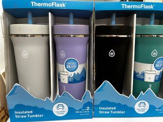 ThermoFlask Insulated Straw Tumbler (includes standard and jumbo reusable straws)