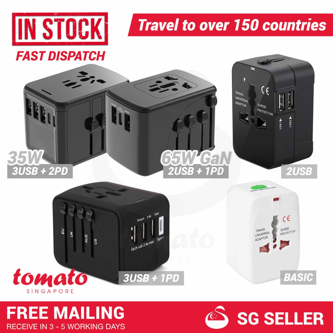 [Top Seller] Universal Compact Travel Adapter Wall Plug with USB PD ports, Hobbies & Toys