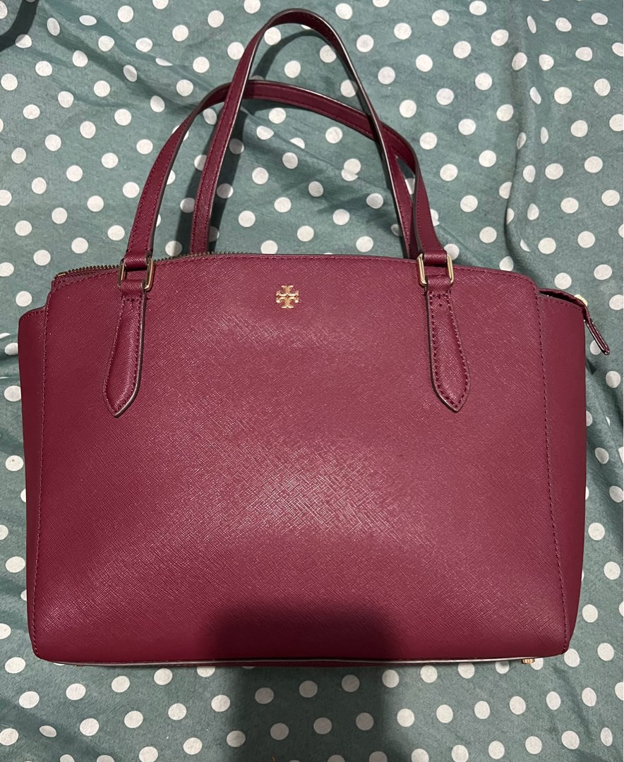 Tory+Burch+Emerson+Small+Top+Zip+Imperial+Garnet+Leather+Tote+