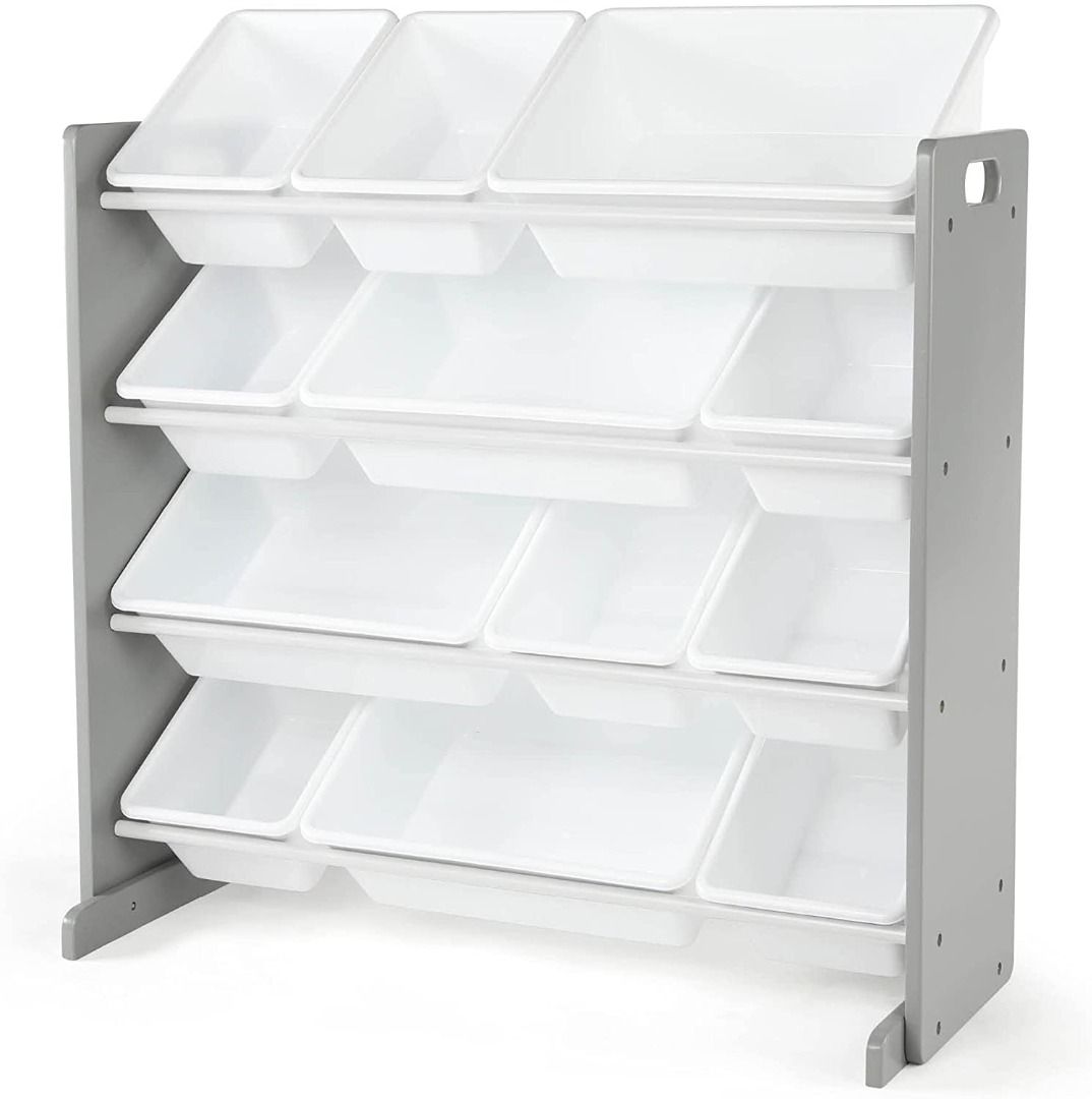 Tot Tutors Kids Toy Storage Organizer with 12 Plastic Bins Grey