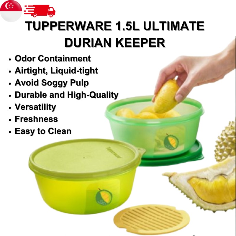 Tupperware 1.5L Ultimate Durian Keeper Storage Container with Lid Cover Grid Freshness Easy to