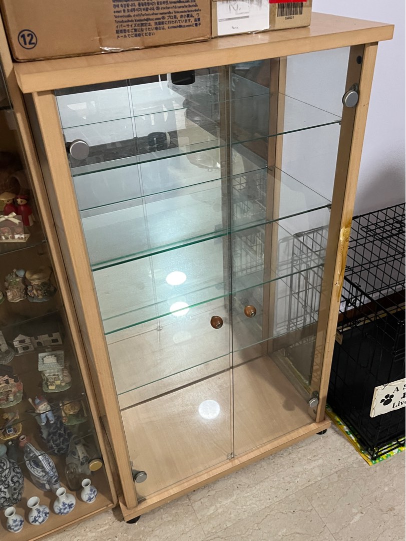 Wooden Display with Glass shelves and Mirror backing, Furniture & Home Living, Furniture
