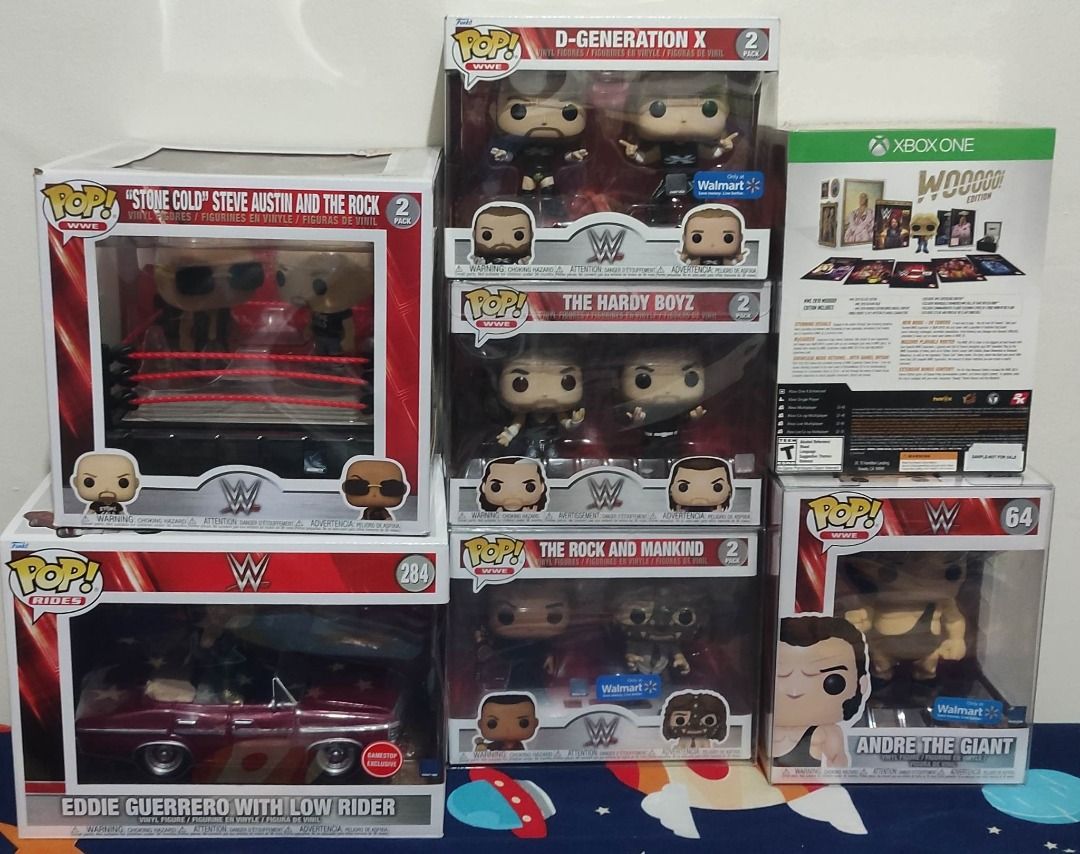 WWE Funko pops (Category: Designer & Blind Box Toys) located in Las Pinas. Submitted by cjdmc (Listing ID 1233121168, Image 2). Description: Funko Pops WWE (PLEASE SEE PICS FOR PRICES) ❌Ric Flair Woooo edition - SOLD ❌DX - SOLD ❌Mankind & the Rock - SOLD ❌Eddie low rider - SOLD Location: Las Pinas Mode of payment: BPI QR / GCASH / MAYA / Chinabank Mode of delivery: Buyer will book and shoulder the expense (Lalamove/Grab/LBC/other mode of delivery