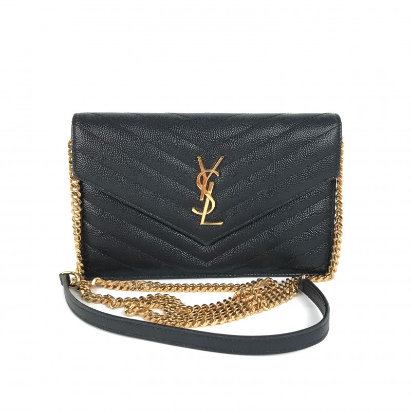 YSL Small Wallet on Chain in Caviar Leather black and gold hardware on