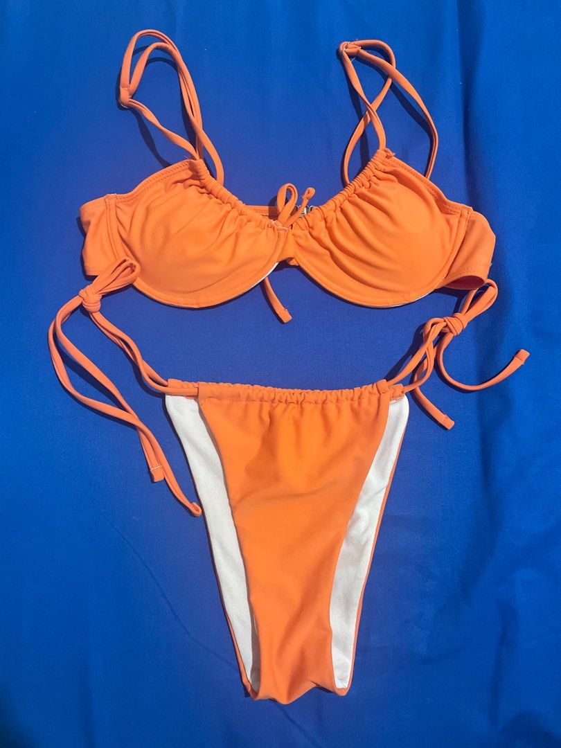 SALE!! SHEIN 2-piece, neon orange bikini on Carousell