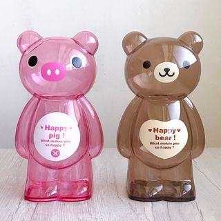 全新／粉色小豬＆摩卡小熊／壓克力擺設透明存錢筒／合售