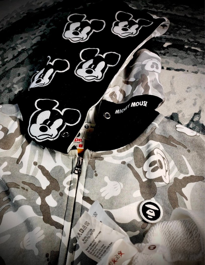Aape by Bathing Ape Bape x Disney Mickey Mouse Vest Jacket Sleeveless Hoodie Baby Milo Men s Fashion Tops Sets Hoodies on Carousell