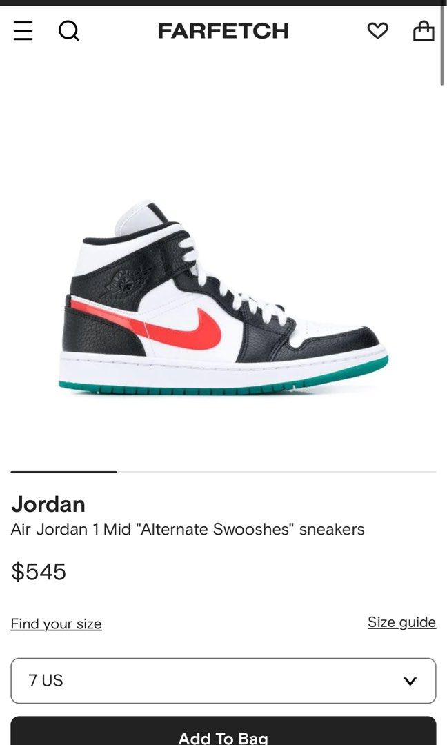 AIR JORDAN I MID ALTERNATE SWOOSH BLACK UNIVERSITY RED WHITE LUCID GREEN