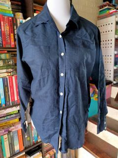 Ann Taylor Loft Navy Blue / Dark Blue Long Sleeves Button Down Top Petite
